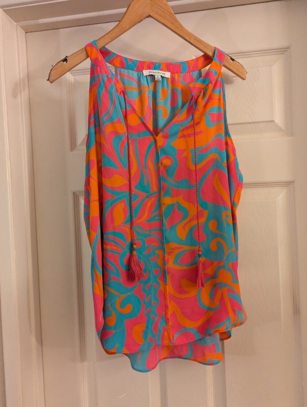 Rose + Olive Paisley Tank Top Size Medium Pink Teal & Orange